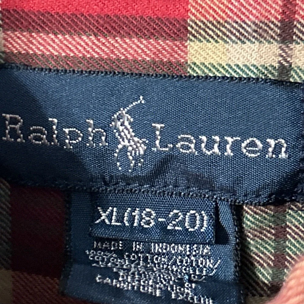 RALPH LAUREN Boys Plaid Button Down Long‎ Sleeve Shirt Sz XL 18-20 EC